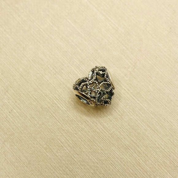 EUC Pandora 798462C00 Sterling Silver Openwork Heart & Beaded Stars Charm - Picture 4 of 9